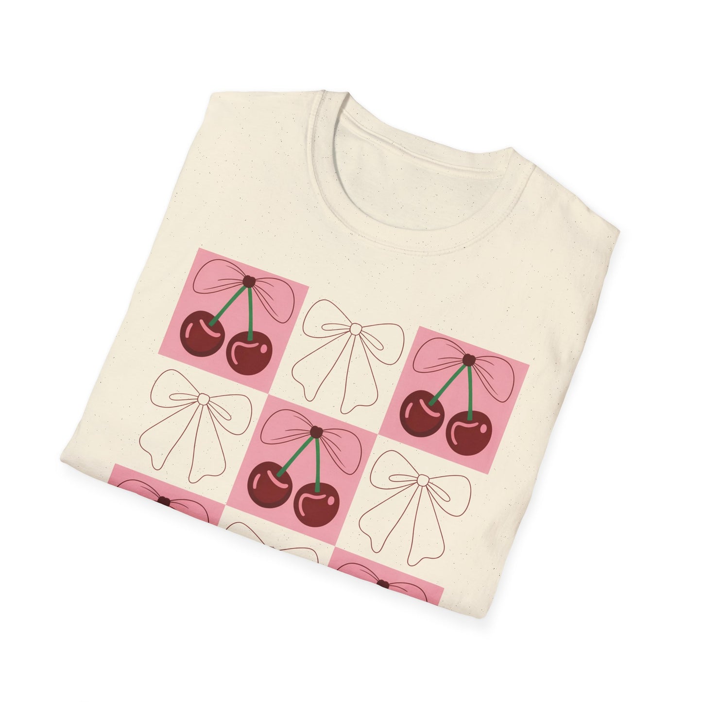 Charming Coquette Cherry Bow T-Shirt | Sweet Pink Aesthetic & Trendy Fruit Pattern Tee for Women