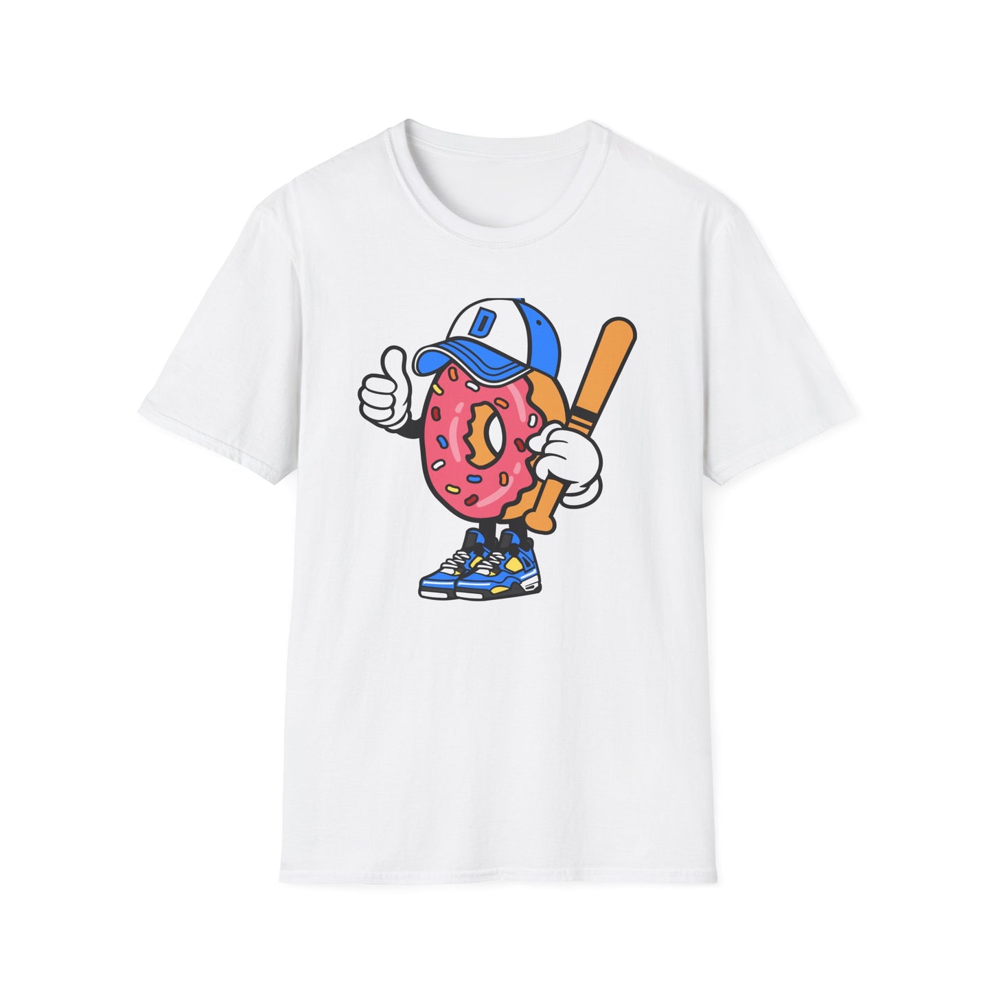 Epic Donut Baseball Player T-Shirt | Fun Sprinkle Drip Tee | Cool Cartoon Mascot Streetwear | Unique Foodie & Sports Fan Graphic Tee
