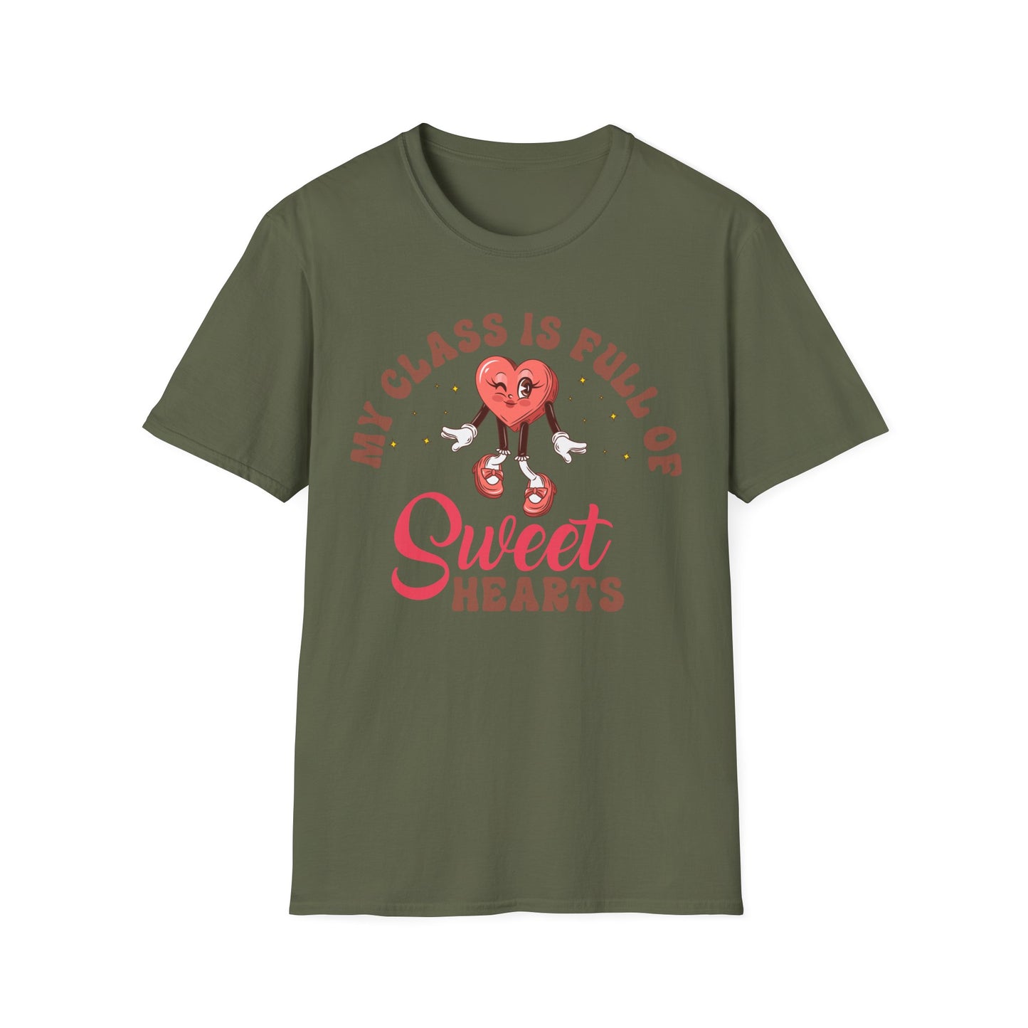 Adorable 'My Class is Full of Sweethearts' Teacher T-Shirt - Retro Valentine's Day Educator Gift - Cute Winking Heart Tee