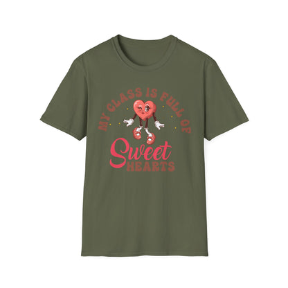 Adorable 'My Class is Full of Sweethearts' Teacher T-Shirt - Retro Valentine's Day Educator Gift - Cute Winking Heart Tee