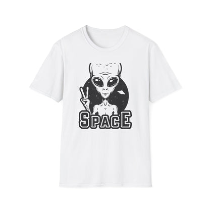 Awesome Peace Sign Alien T-Shirt | Retro Sci-Fi Space Lover UFO Graphic Tee | Unique Extraterrestrial Design