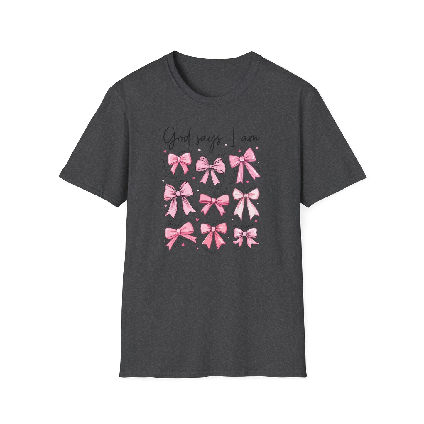 Empowering God Says I Am T-Shirt | Christian Affirmation Pink Bow Tee | Inspiring Bible Verse Faith Apparel for Women & Girls