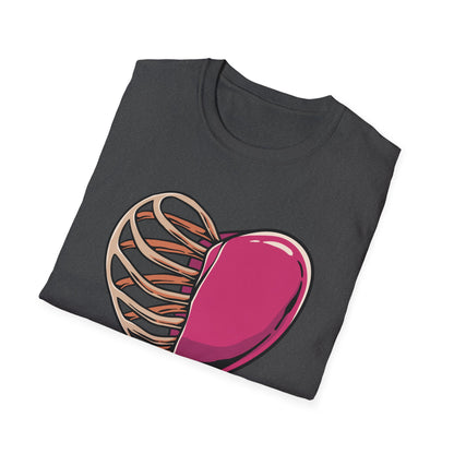 Intriguing Half Heart Rib Cage T-Shirt | Unique Anatomical Love & Vulnerability Tee Design