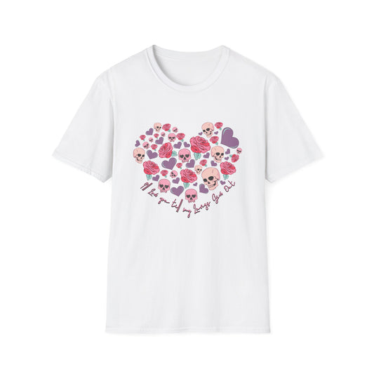 Captivating Goth Skulls & Roses Heart T-Shirt | Edgy 'Love You Till My Lungs Give Out' Tee | Unique Dark Romance Apparel Gift