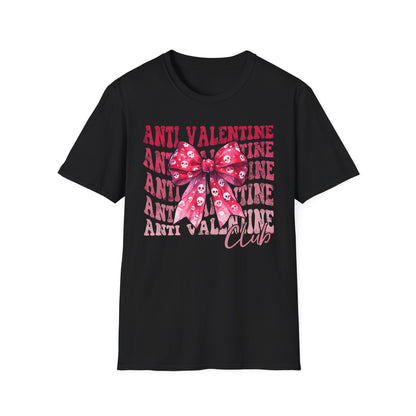 Sassy Anti Valentine's Club T-Shirt: Edgy Pink Skull Bow Tee | Unique Valentine's Day Rejection & Goth Aesthetic Statement Top