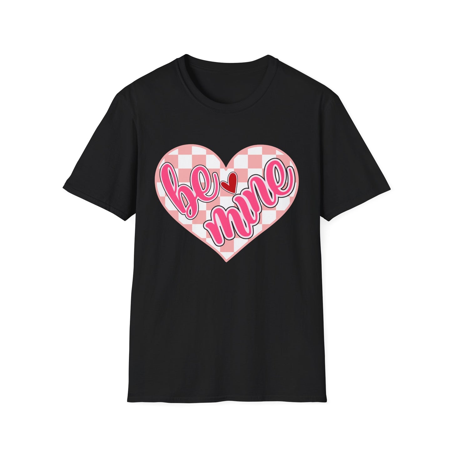 Trendy 'Be Mine' Valentine's T-Shirt | Cute Pink Checkerboard Heart Tee | Retro Y2K Love Gift for Her