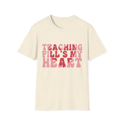 Inspiring Teacher T-Shirt: 'Teaching Fill's My Heart' Groovy Retro Educator Appreciation Tee - Perfect Gift!