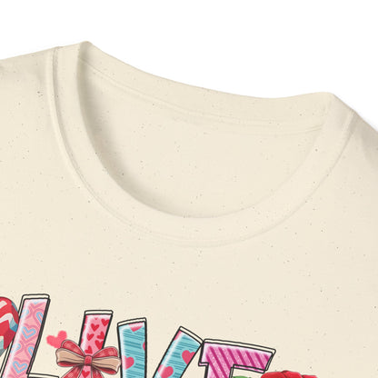 Charming Live Laugh Love T-Shirt for Women | Adorable Valentine's Day Hearts & Gnome Graphic Tee | Positive Message Gift