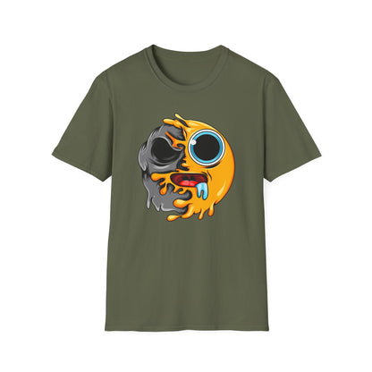 Vibrant Melting Emoji Skull T-Shirt | Unique Horror Pop Art Streetwear Tee | Edgy Graphic Design Statement