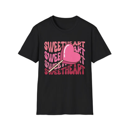 Charming Sweetheart Heart Lollipop T-Shirt - Groovy Retro Valentine's Day Gift for Her!