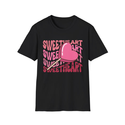 Charming Sweetheart Heart Lollipop T-Shirt - Groovy Retro Valentine's Day Gift for Her!