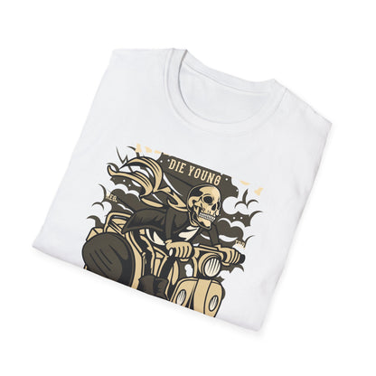 Ride Fast Die Young Skeleton Scooter Club T-Shirt - Vintage Edgy Graphic Tee for Daring Souls | Epic Biker Style