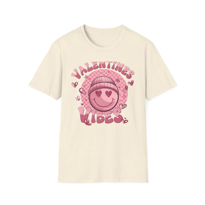 Sparkly Heart Eyes Smiley Valentines Vibes T-Shirt | Trendy Groovy Pink Love Tee for Her