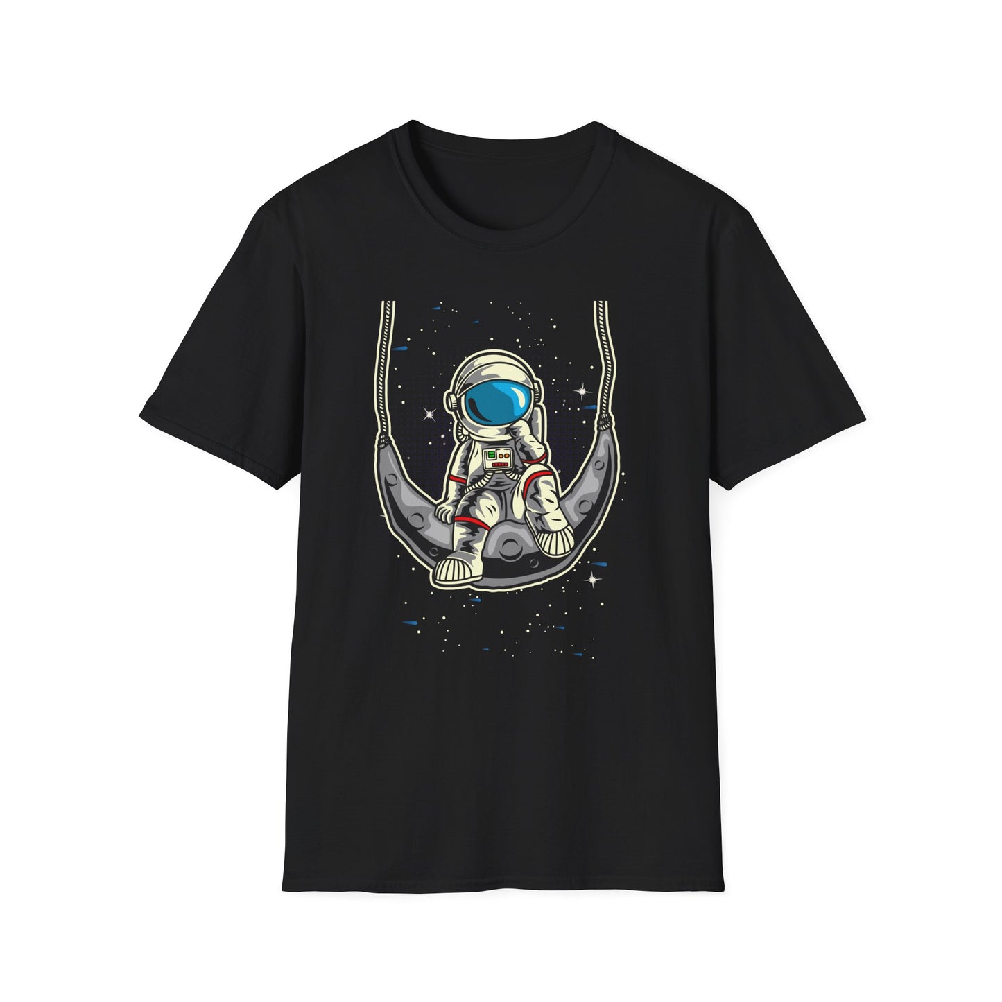 Cosmic Dreamer Astronaut Moon Swing T-Shirt | Unique Space Explorer Tee for Stargazers & Sci-Fi Fans