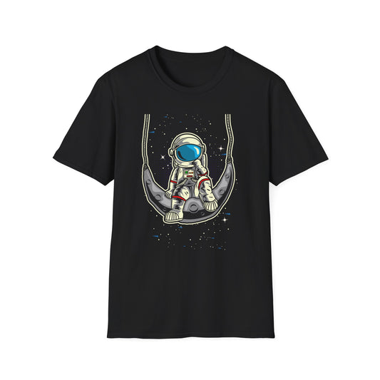 Cosmic Dreamer Astronaut Moon Swing T-Shirt | Unique Space Explorer Tee for Stargazers & Sci-Fi Fans