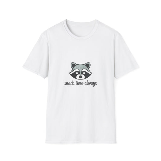 Adorable Raccoon 'Snack Time Always' T-Shirt | Comfy Embroidered Animal Lover Tee | Funny Snack Fan Gift