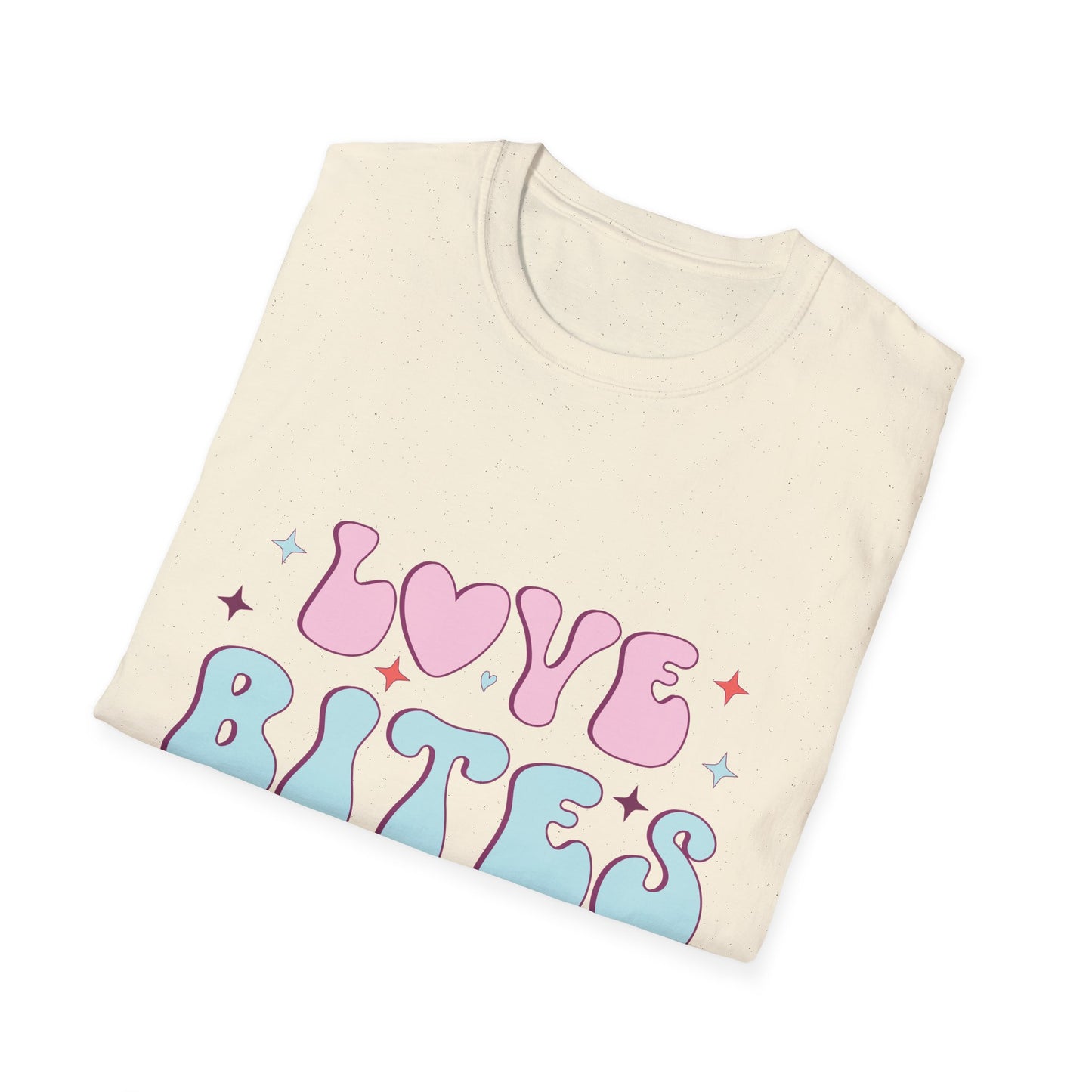 Trendy Love Bites T-Shirt | Groovy Retro Y2K Pink Blue Hearts & Stars Valentine's Day Tee | Adorable Aesthetic Top