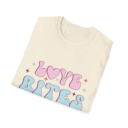 Trendy Love Bites T-Shirt | Groovy Retro Y2K Pink Blue Hearts & Stars Valentine's Day Tee | Adorable Aesthetic Top