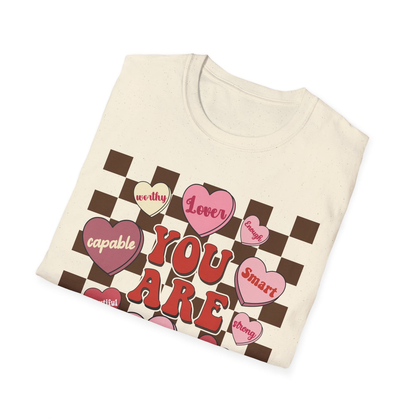 Empowering 'You Are' Positive Affirmation T-Shirt - Retro Candy Heart Self-Love Tee for Women & Teens - Ultimate Confidence Booster Gift