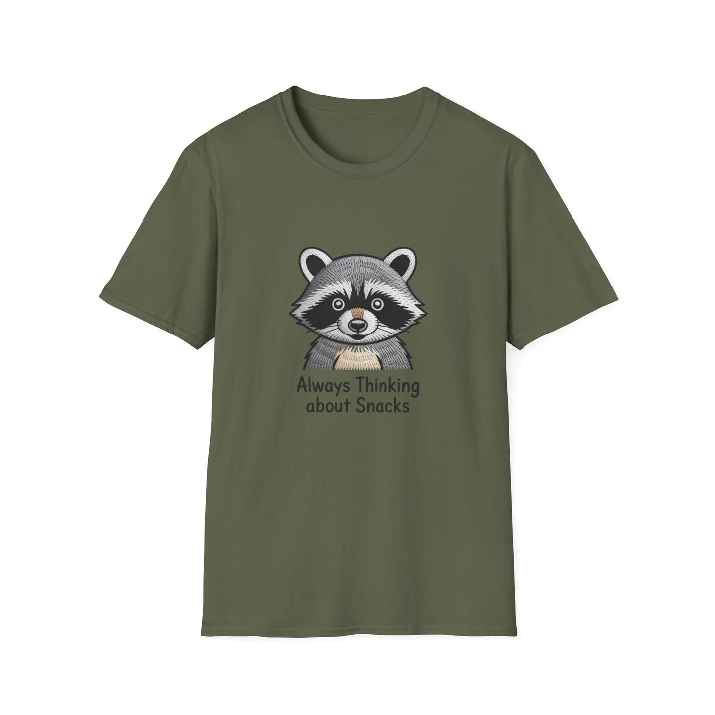 Hilarious Raccoon Snack Lover Embroidered T-Shirt | Adorable Wildlife Funny Tee | Cozy Casual Gift for Foodies