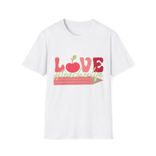 LOVE #teacherlife Apple & Pencil T-Shirt – Adorable & Unique Tee for Educators, Teachers, & School Staff | Perfect Appreciation Gift!
