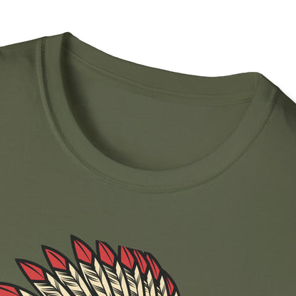 Striking Native Chief Skull Headdress T-Shirt - Unique Gothic Biker Tattoo Art Apparel for Rebel Souls