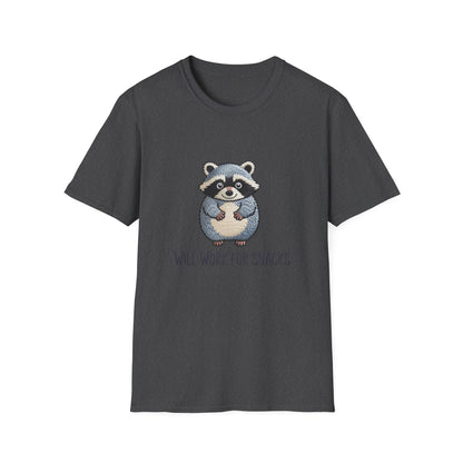 Hilarious Raccoon 'Will Work For Snacks' T-Shirt - Adorable Foodie & Animal Lover Graphic Tee