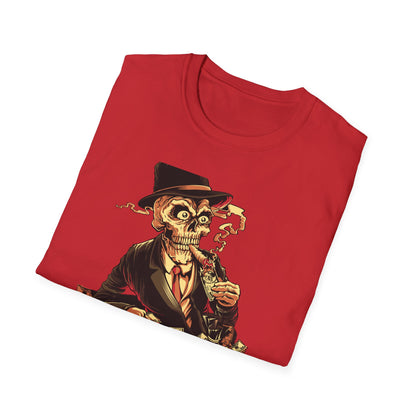 Epic Billionaire Skeleton T-Shirt: Dapper Skull, Money Stacks & Burning Dollar Cigar - Ultimate Hustle Tee