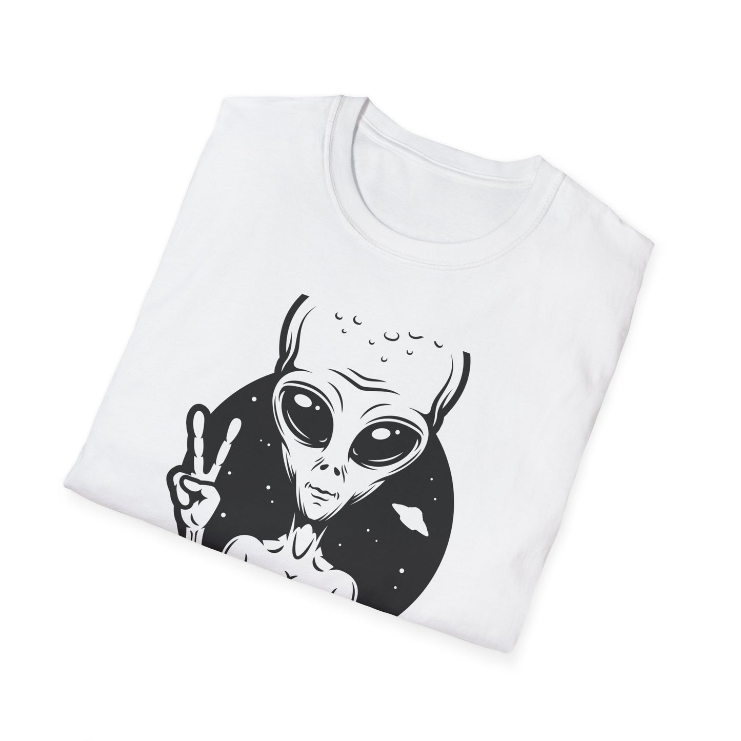 Awesome Peace Sign Alien T-Shirt | Retro Sci-Fi Space Lover UFO Graphic Tee | Unique Extraterrestrial Design