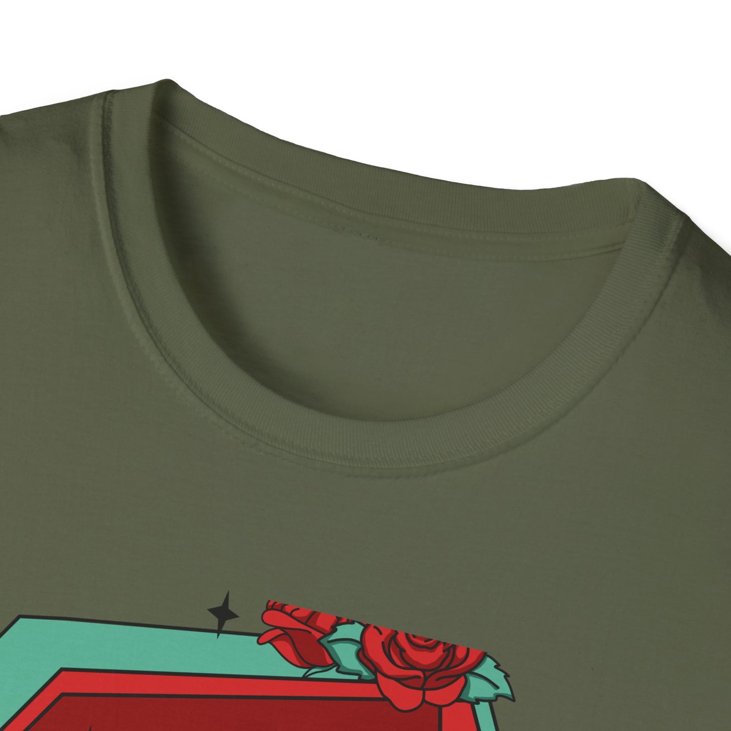 Chill Skeleton in Coffin T-Shirt | Unique Spooky Cute Goth Tee with Red Roses | Ultimate Alternative Style