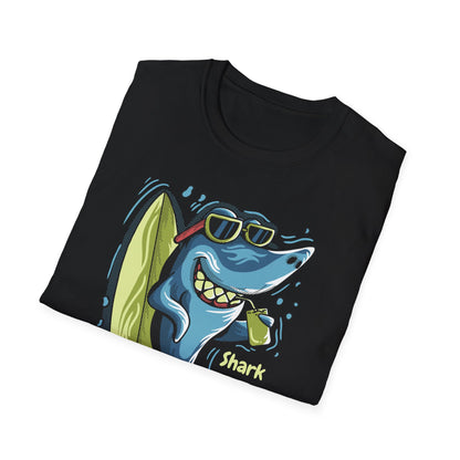 Chill Shark Summer Surfer T-Shirt | Funny Beach Vacation & Ocean Lover Tee | Awesome Ocean Vibes Gift for Men & Women