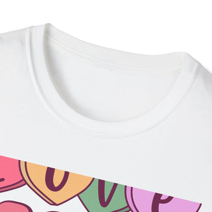 Retro Love More Worry Less T-Shirt - Groovy Candy Hearts & Positive Message Tee for Women & Teens | Inspiring Vibes