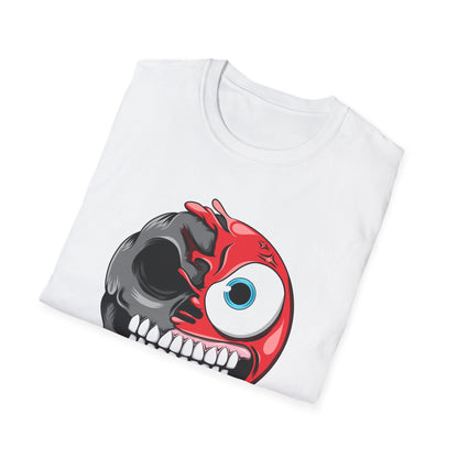 Awesome Split Personality Skull Emoji T-Shirt - Unique Edgy Design for Dark Humor & Bold Style