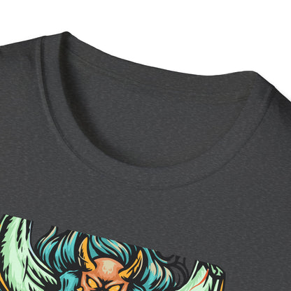 Fierce Oni Demon Mask T-Shirt | Vibrant Mythical Beast Graphic Tee | Unleash Your Bold & Edgy Style