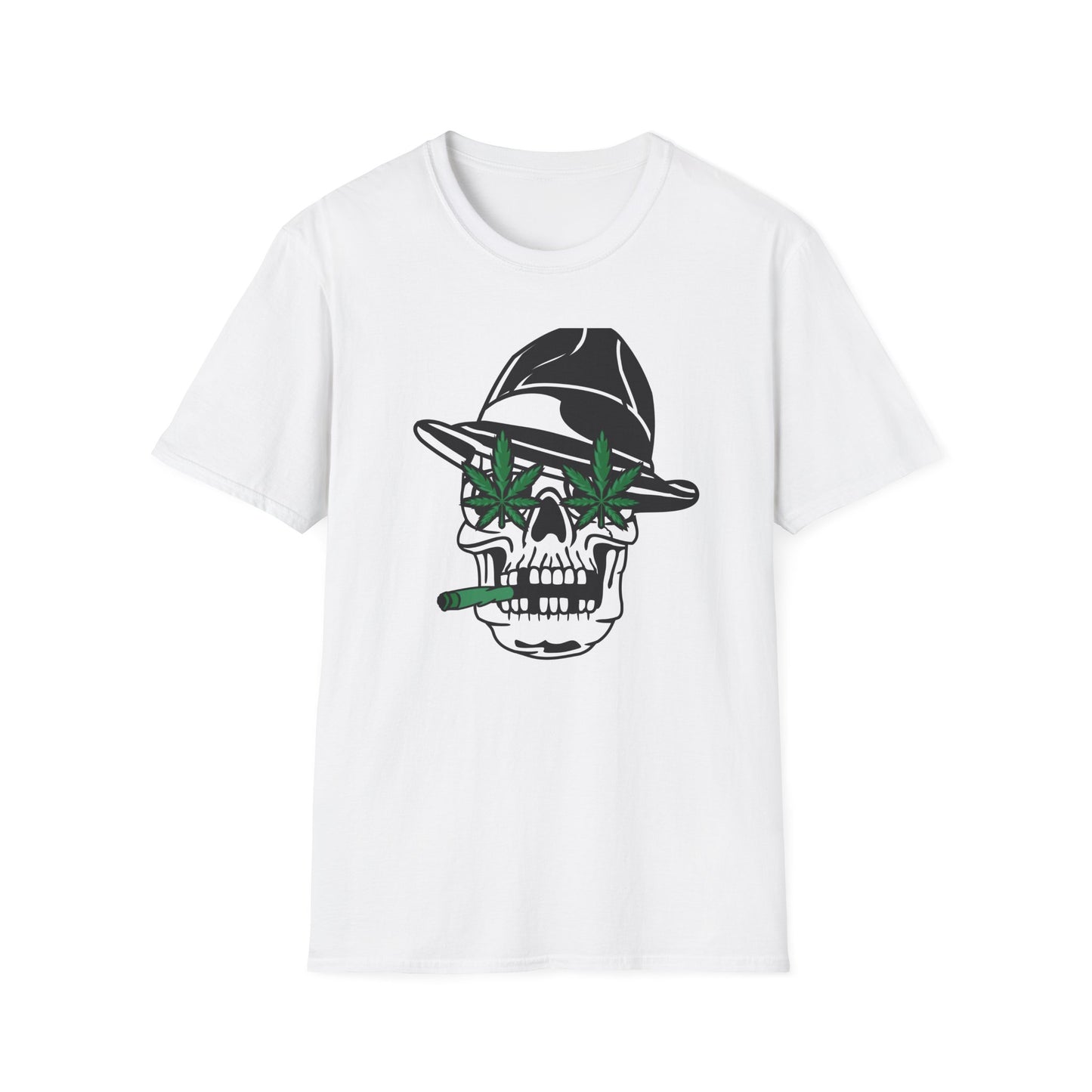 Dope Stoner Skull T-Shirt with Cannabis Leaves & Fedora Hat - Unique 420 Smoker Tee | Epic Pot Leaf Design Apparel