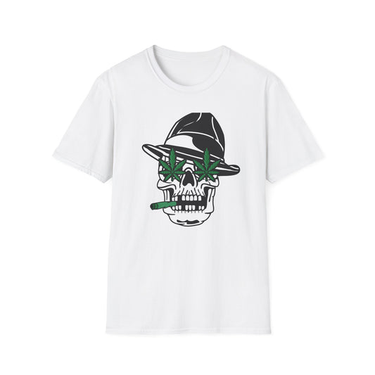 Dope Stoner Skull T-Shirt with Cannabis Leaves & Fedora Hat - Unique 420 Smoker Tee | Epic Pot Leaf Design Apparel