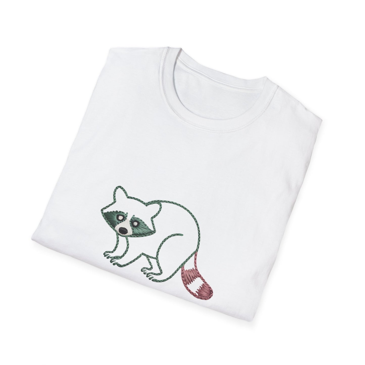 Hilarious Raccoon Running On Snacks T-Shirt | Unique Embroidered Style Animal Lover Tee | Funny Foodie Gift