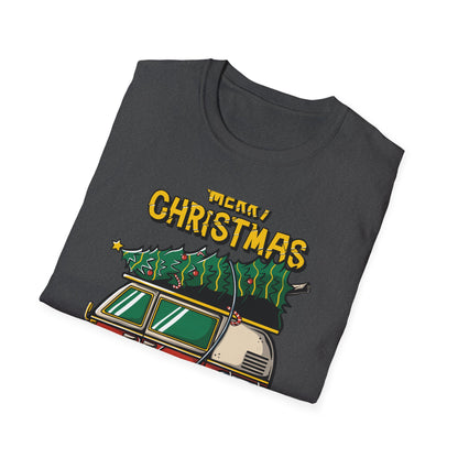 Retro Christmas Van T-Shirt | Awesome Holiday Tree & Skateboard VW Bus Tee | Unique Vintage Xmas Apparel Gift