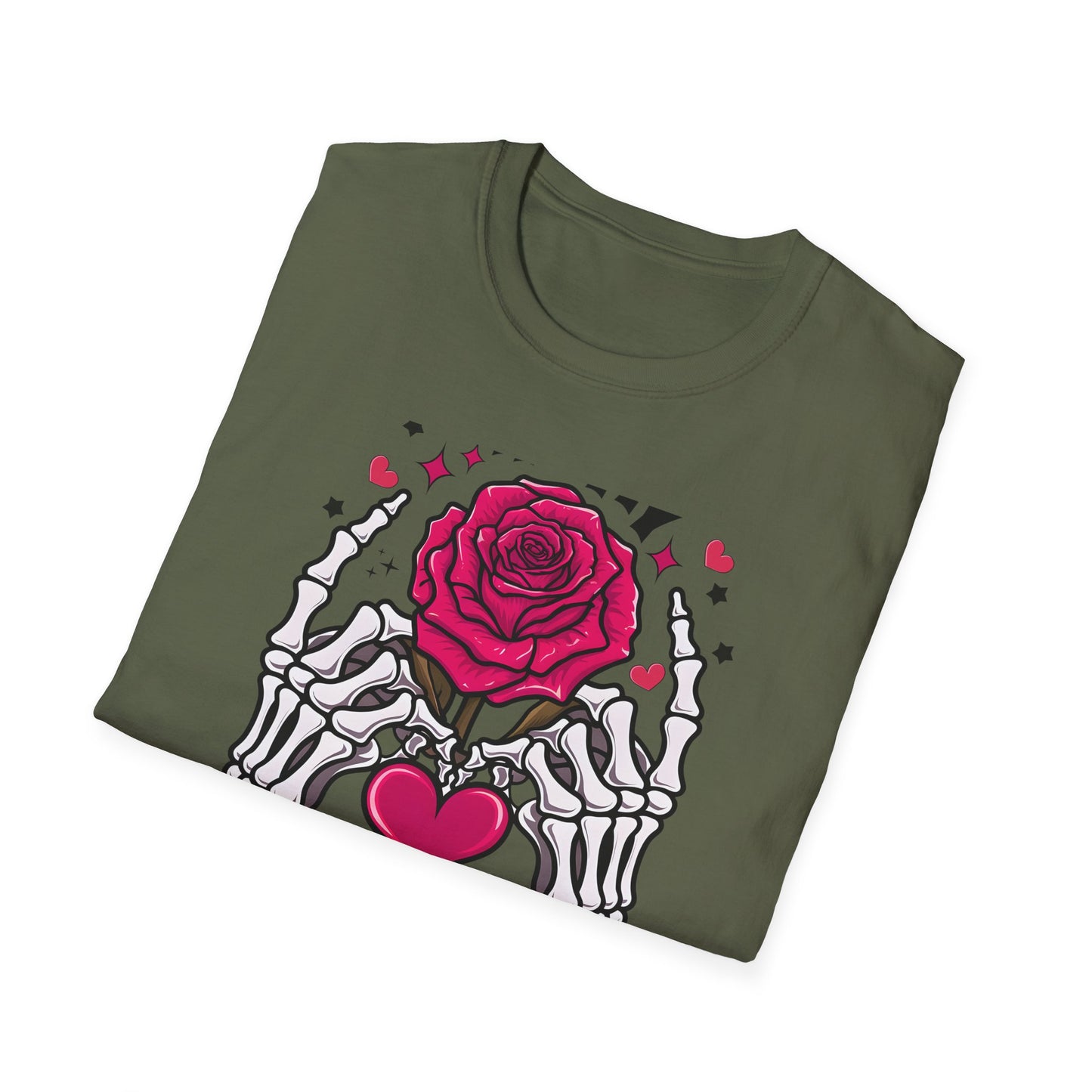 Spooky Sweet Skeleton Hands Rose Valentine T-Shirt | Unique Gothic Romantic Love Tee Gift for Him Her | Trendy Heart Apparel