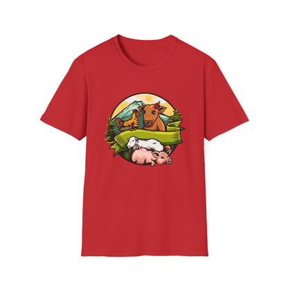 Charming Farm Animal Friends T-Shirt | Adorable Rustic Country Life Tee | Cow, Pig, Sheep & Chicken Design | Nature Lover's Gift