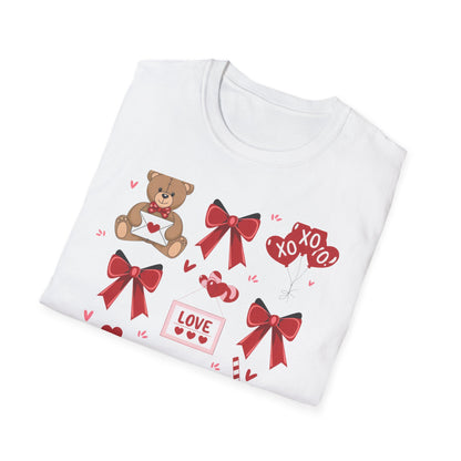 Adorable Valentine's Day Love T-Shirt | Cute Teddy Bear XOXO Heart Balloons & Sweet Treats Tee | Perfect Romantic Gift for Her