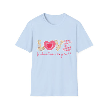 Charming Leopard & Plaid LOVE Valentines Y'all T-Shirt - Trendy Southern Sweetheart Tee for Women, Perfect Valentine's Day Gift