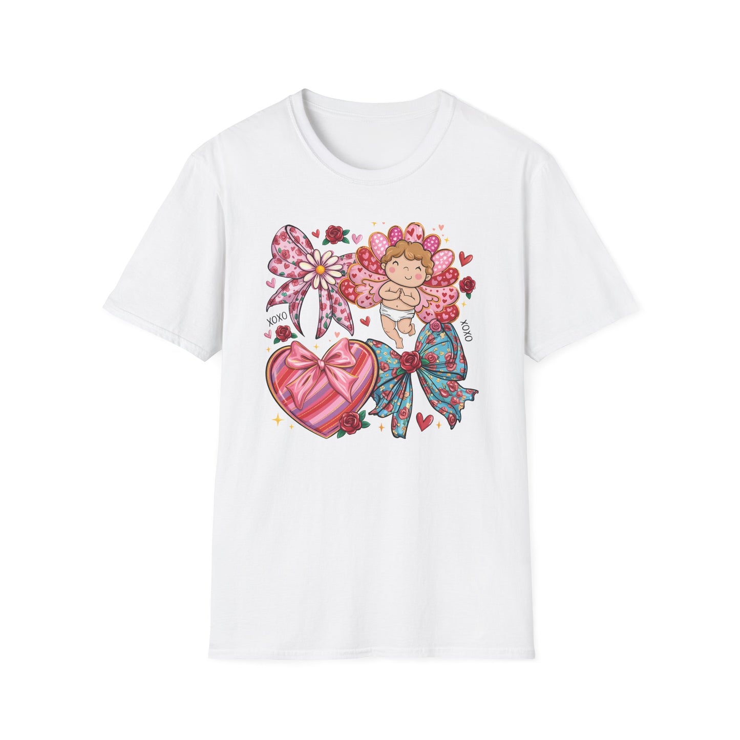 Adorable Valentine's Cupid & Love Heart T-Shirt - Sweet Roses & Bows Tee for Her | Perfect Romantic Gift