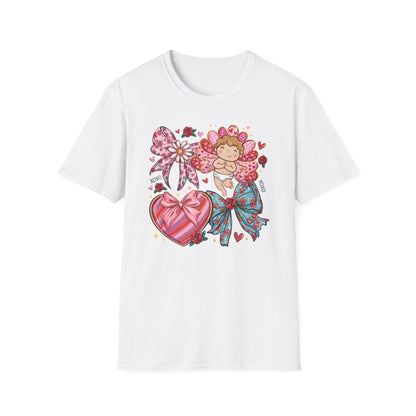 Adorable Valentine's Cupid & Love Heart T-Shirt - Sweet Roses & Bows Tee for Her | Perfect Romantic Gift