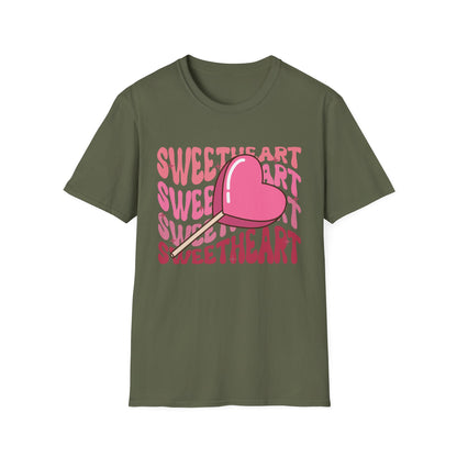Charming Sweetheart Heart Lollipop T-Shirt - Groovy Retro Valentine's Day Gift for Her!