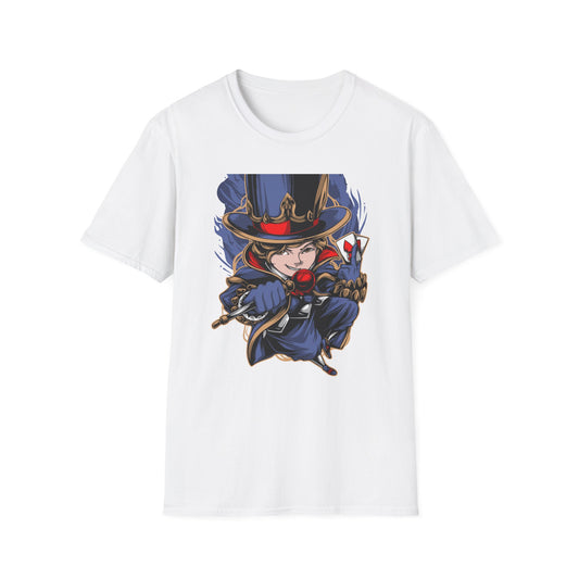 Enchanting Magician T-Shirt | Anime Style Illusionist Tee with Top Hat & Playing Cards | Unique Fantasy Graphic Apparel