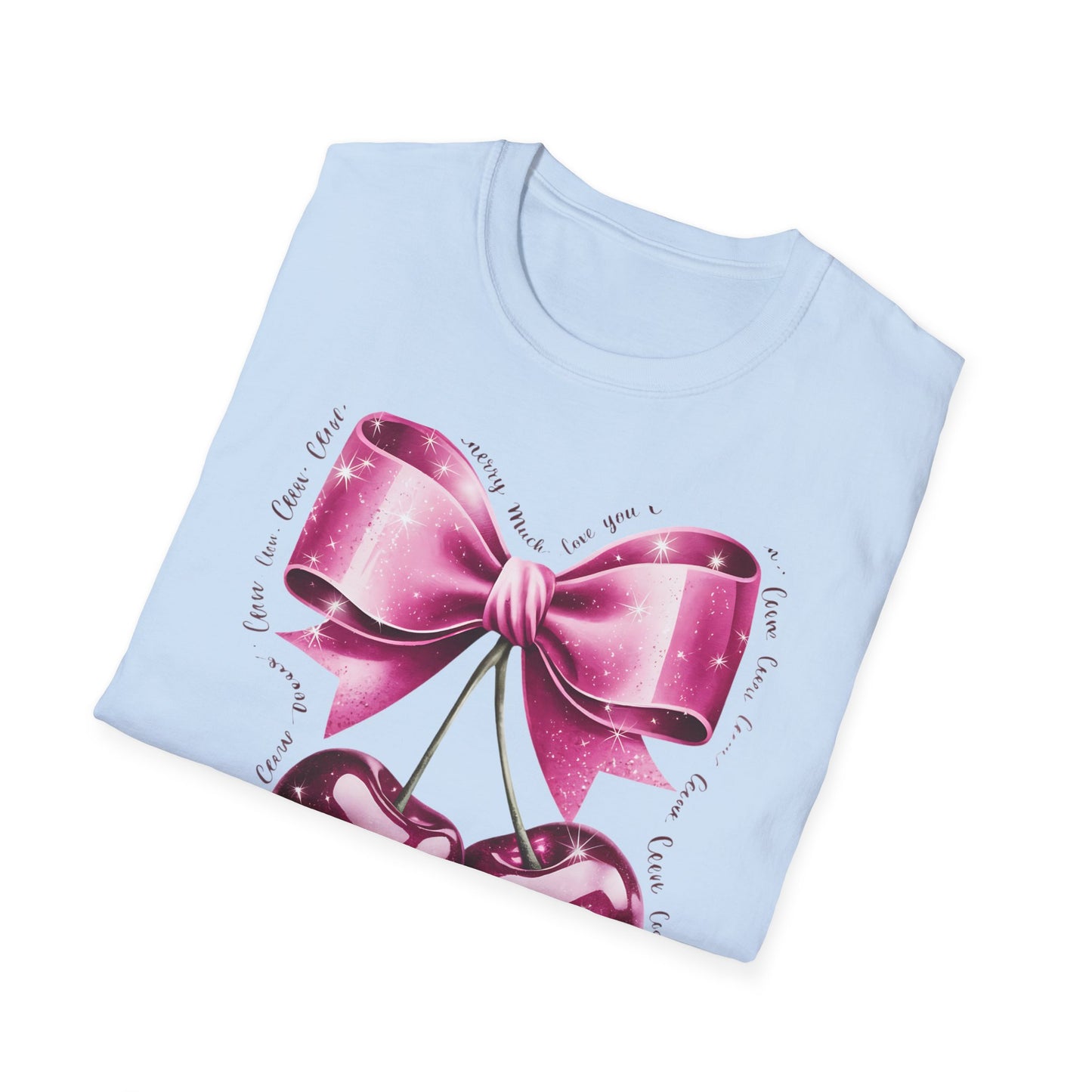Sparkling Pink Cherry Love T-Shirt - Adorable Bow & Sweet Cherries Romantic Gift Tee for Her