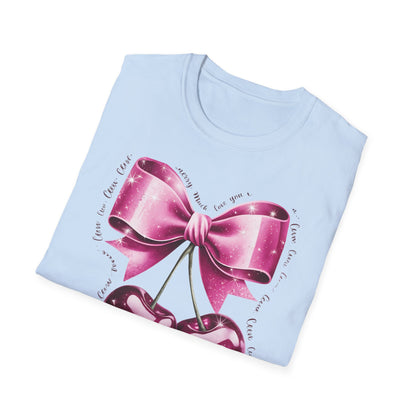 Sparkling Pink Cherry Love T-Shirt - Adorable Bow & Sweet Cherries Romantic Gift Tee for Her