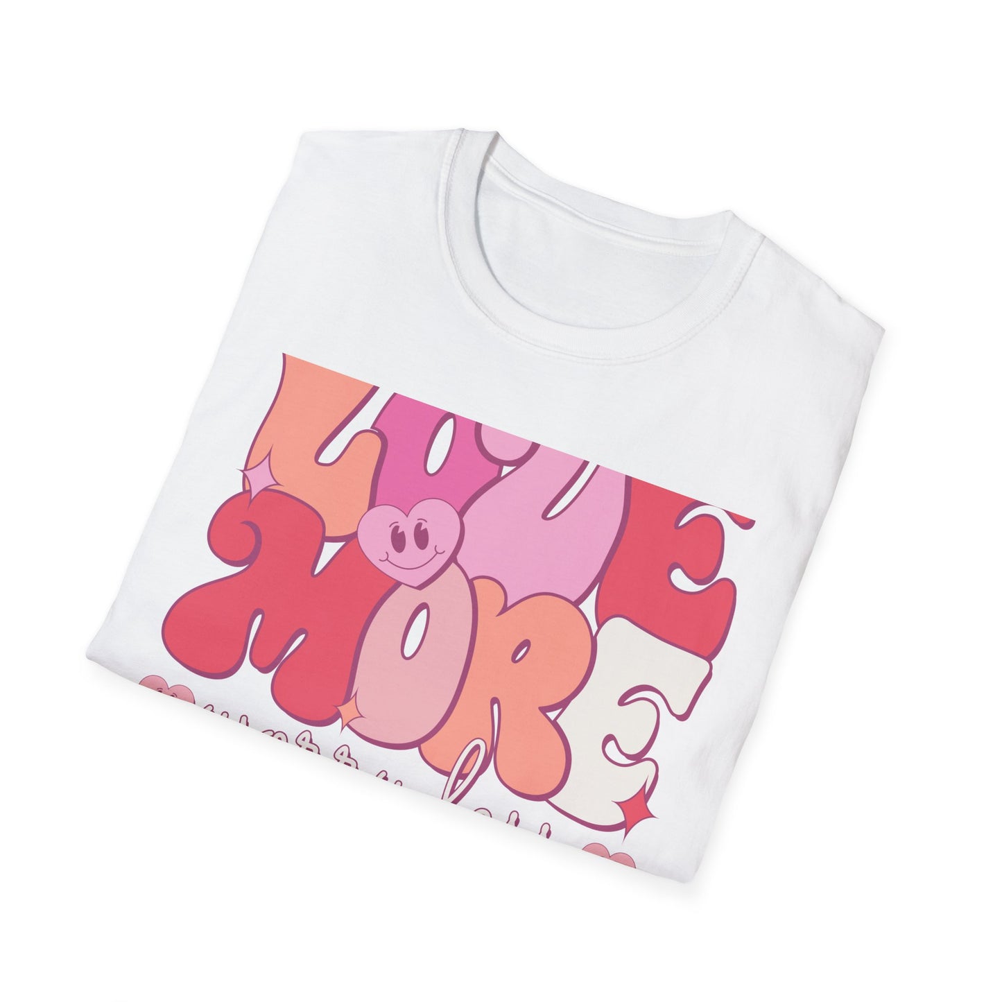 Groovy "LOVE MORE worry less" T-Shirt | Retro Happy Heart Tee | Positive Vibes Apparel for All | Inspiring Gift