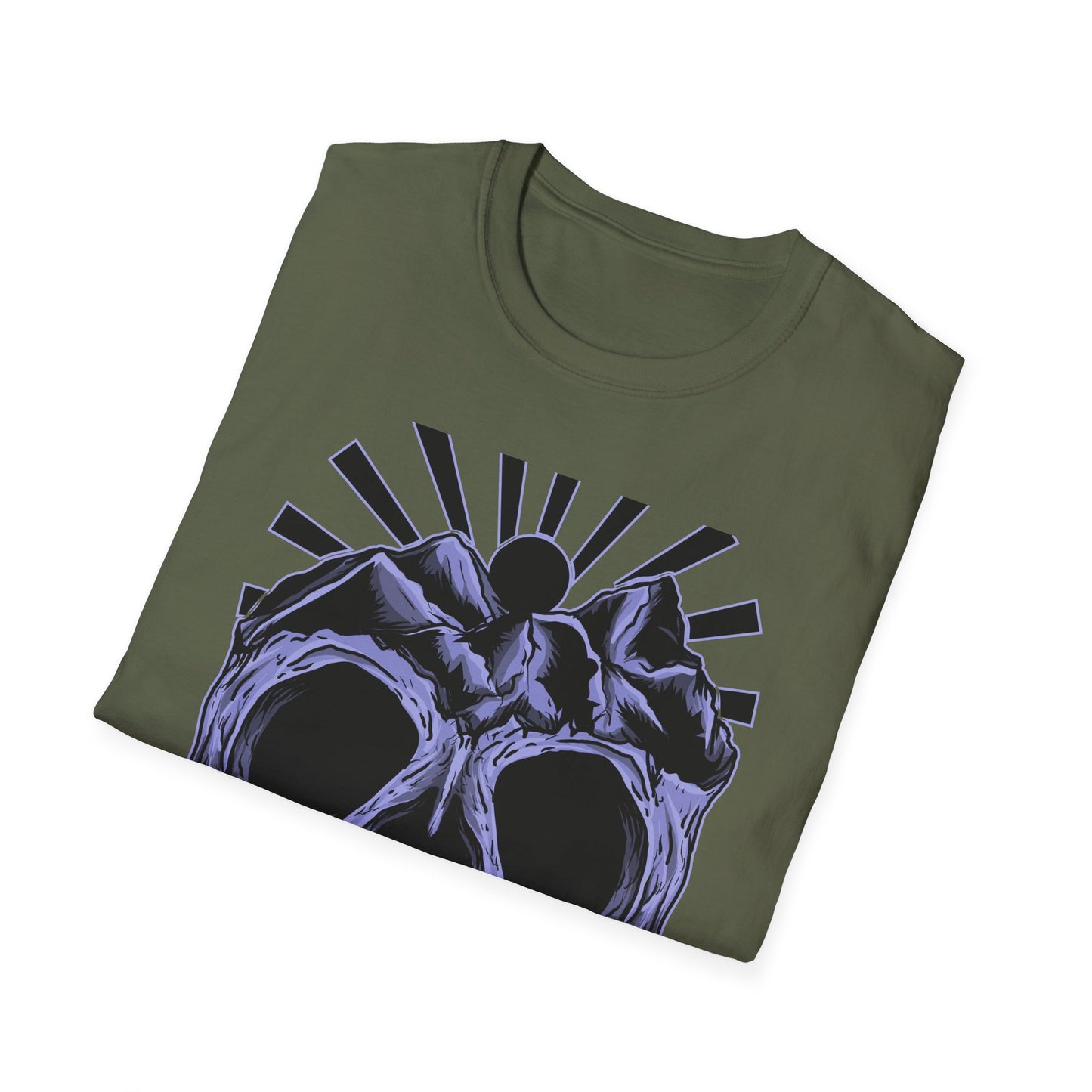 Mystical Mountain Skull T-Shirt | Striking Dark Art Tee with Cosmic Rays - Unique Gothic Nature Graphic for Adventurers & Aesthetic Lovers